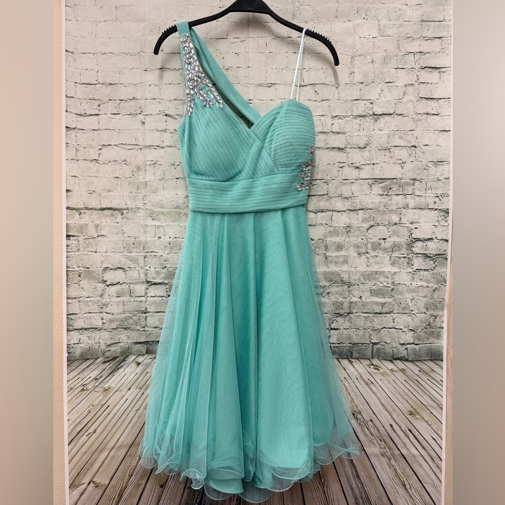 Turquoise Mesh one shoulder Dress sz 10 NWT